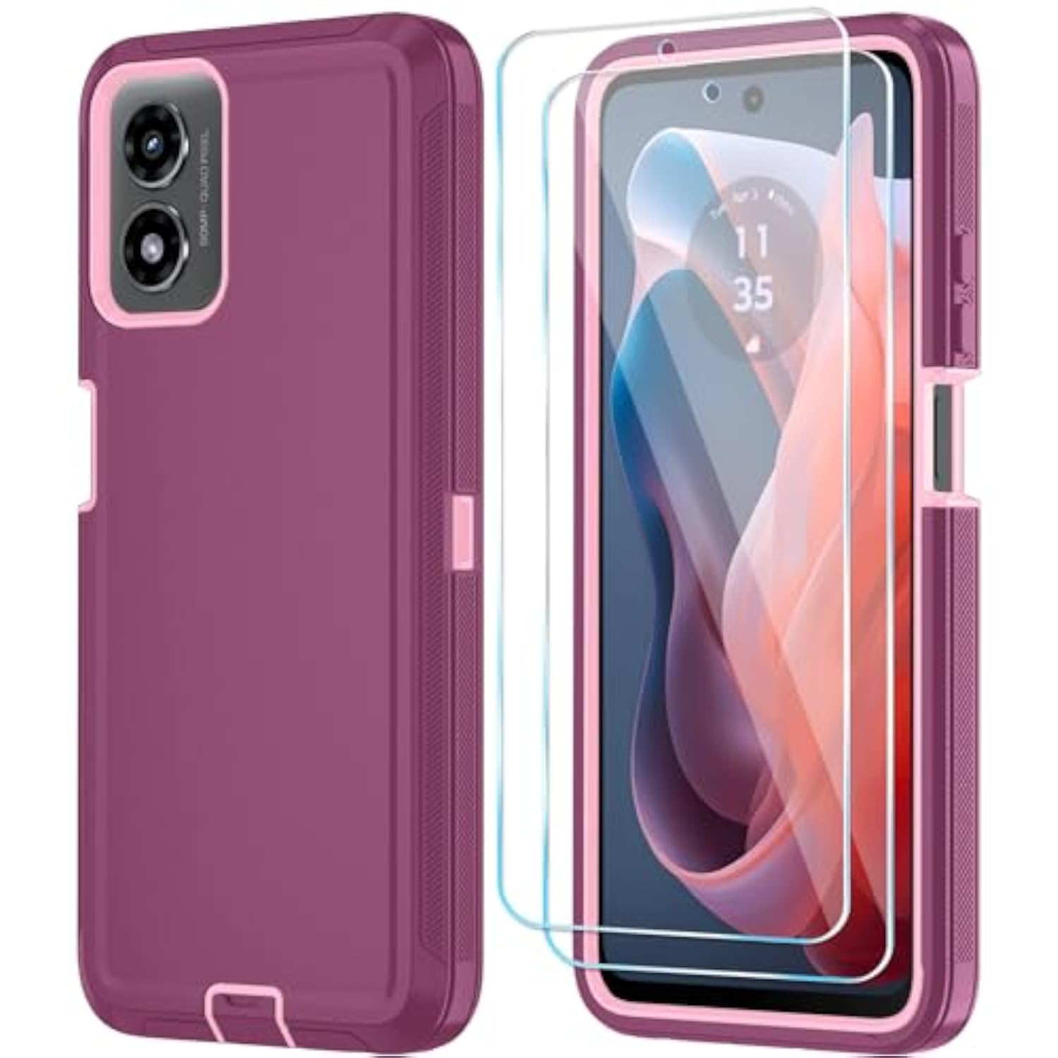 Motorola Moto G 2024 3-Layer Case, Wine Red and Pink Color Options