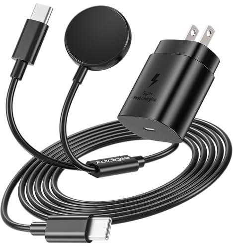 2 in 1 for Samsung Watch Charger, 25W USB C Fast Charger Compatible with Galaxy Watch 8/8 Classic/Ultra/7/6/6 Classic/5 Pro/5/4/4