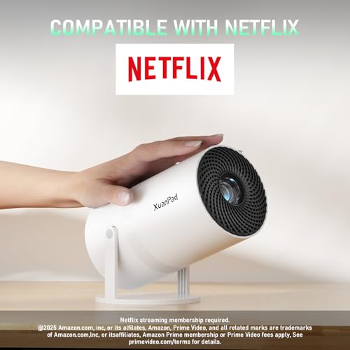 Bone White Projector & Built-In Apps Mini Projector With Wi-Fi And Bluetooth, Full Hd 1080P Smart Portable Projector With 210° Stand, Auto Vertical Keystone, Compatible With Hdmi/Usb/Tv Stick