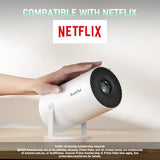 Bone White Projector & Built-In Apps Mini Projector With Wi-Fi And Bluetooth, Full Hd 1080P Smart Portable Projector With 210° Stand, Auto Vertical Keystone, Compatible With Hdmi/Usb/Tv Stick