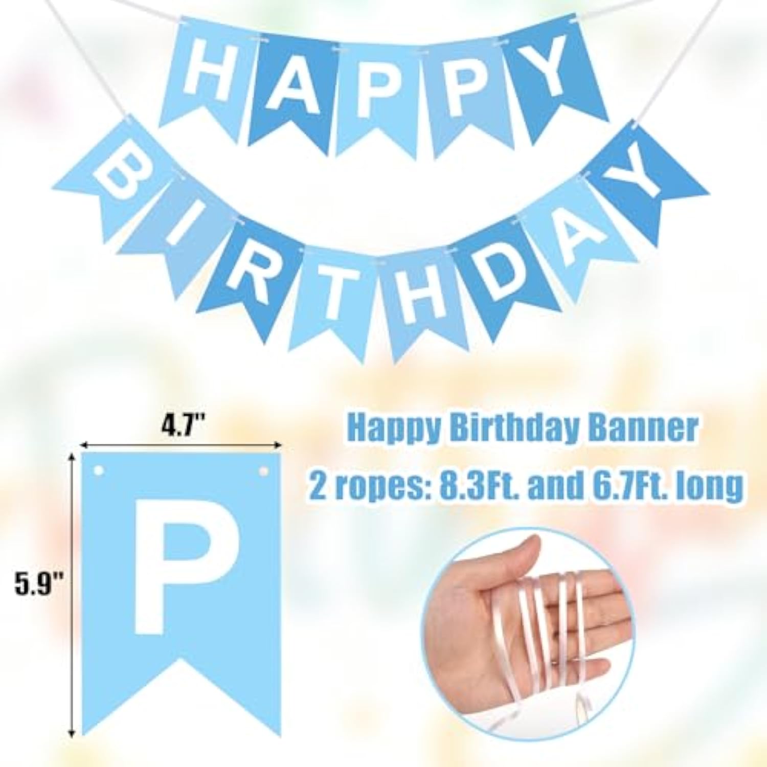 Blue Happy Birthday Banner Decoration, Happy Birthday Banner Sign Garland Wall Door Flag For Nautical Theme Diy Party Nursery Hanging Decoration