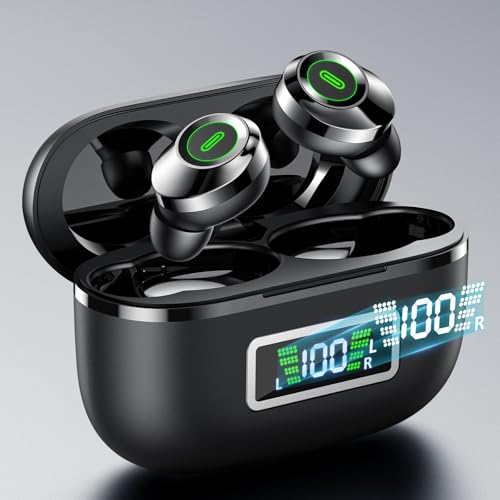 Wireless Earbuds, Bluetooth 5.5 Headphones Bass Stereo, Ear Buds with Noise Cancelling Mic, LED Display in Ear Earphones 80H Playtime, USB-C IP7