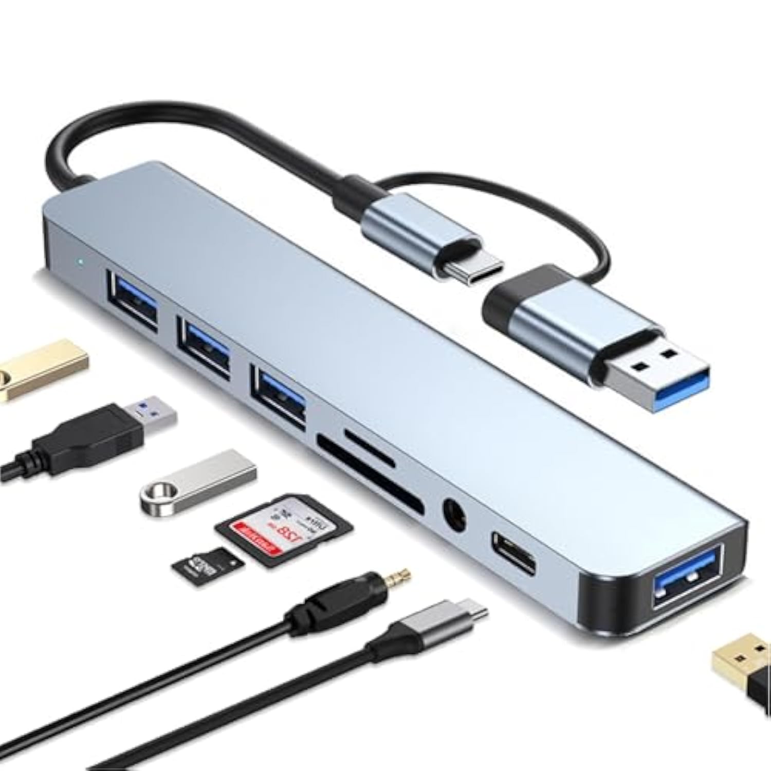 7 Port Usb 3.0 Hub, Aluminium Usb C To Usb 3.0 Hub Usb Splitter For Macbook, M