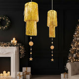 Gold 2-Tier Chandelier Tinsel Ceiling Decor with Stars for Party & Room