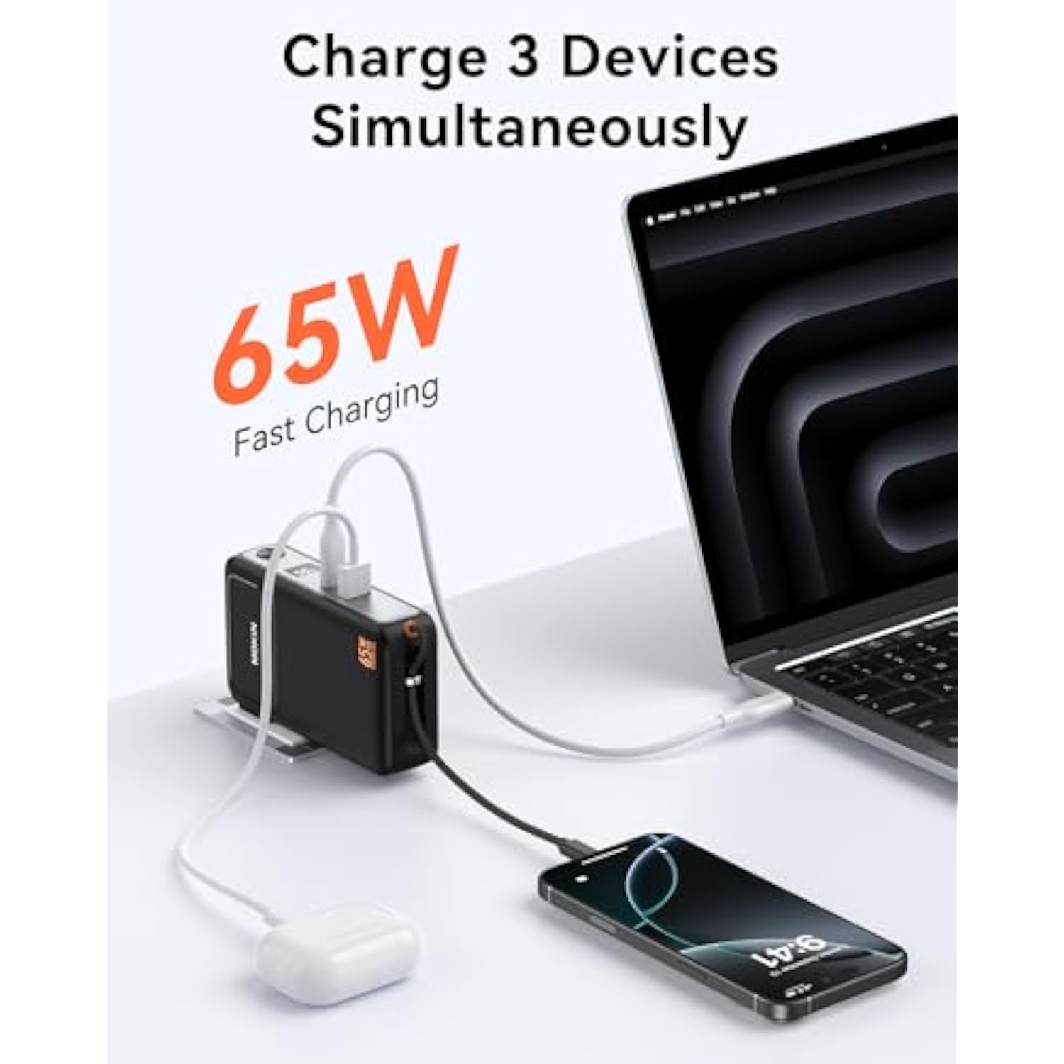 Portable Charger 3 In 1, 10000Mah Power Bank Built In Cable And Ac Wall Plug 65W, Phone Battery Pack Fast Charging 35W Max, Usb C Travel Chargers For Iphone 16 15 Series, Samsung, Macbook, Laptop