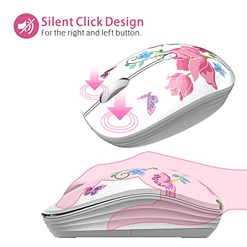 M101 Wireless Mouse Cute Silent Computer Mice With Usb Receiver, 2.4G Optical Wireless Travel Mouse 1600 Dpi For Laptop, Notebook, Pc, Computer (Butterfly)