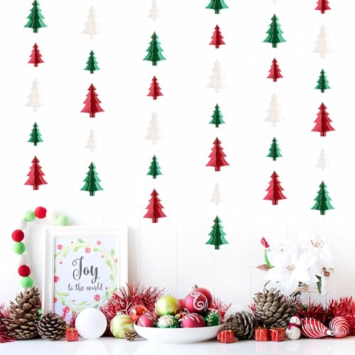 Green-White Red Christmas-Tree Party-Decorations Garland - 25 Ft Hanging Paper Streamers Banner,Birthday Wedding Baby Bridal Shower Bachelorette Decor