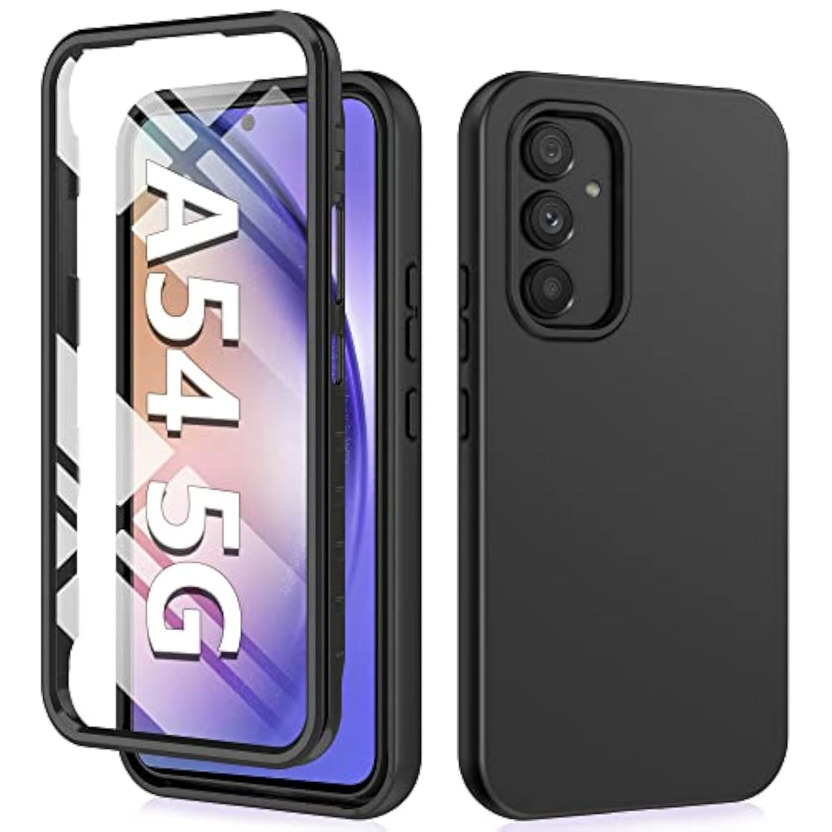 For Samsung Galaxy A54 5G Case: Shockproof Protective Silicone Phone Cases - Slim Full Protection Cell Phones Cover With Screen Protector - Dual Layer Rugged Cell Covers Black