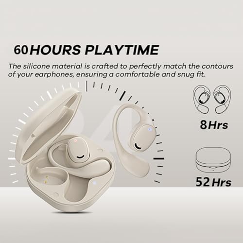 Open Ear Headphones, True Wireless Bluetooth Earphones Air Conduction Sweatproof Sport Earbuds Headsets with Earhooks for 60Hrs Playback with Dual