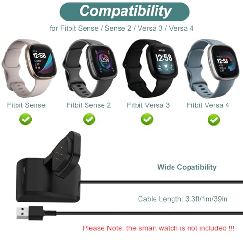 Charger for Fitbit Versa 4/3, Sense 2/1, Smart Watch Charging Stand Dock with 3.3ft USB Cable Cord