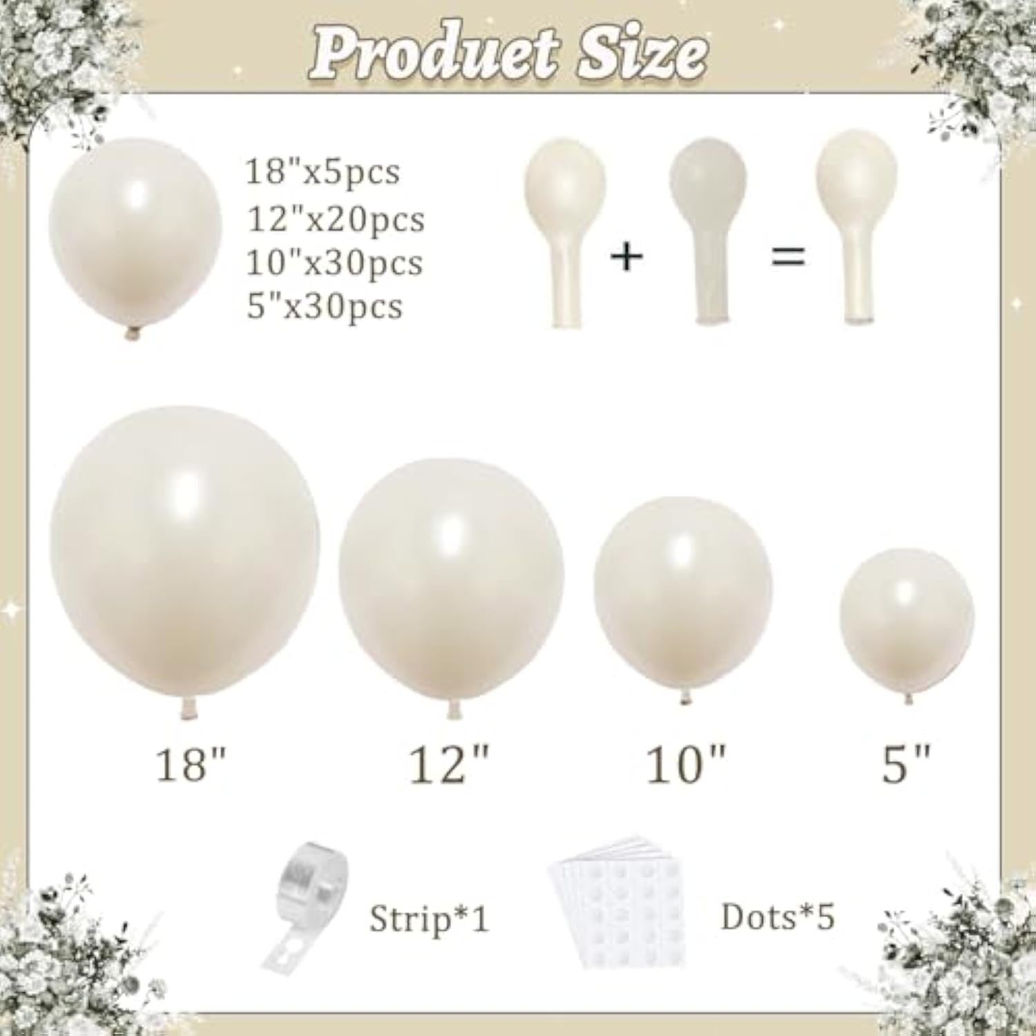 Pearl Sand White Balloons Arch Kit,Double Stuffed White Ivory Beige Cream Balloon Different Sizes 18/12/10/5 Inch Off White Balloon For Wedding Engagement Birthday Bachelorette Decorations