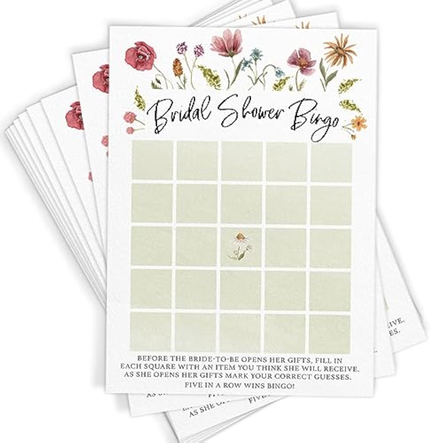 Bridal Shower Game Set – 4 Fun Games And Activities For 30 Guests, Includes Bingo, Emoji Guessing, And Bride & Groom Trivia, Love In Bloom Wildflower Design
