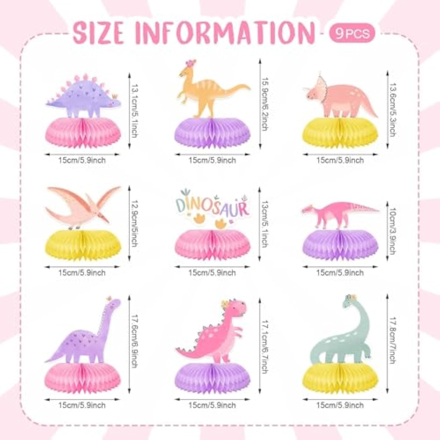 9Pcs Pink Dinosaur Honeycomb Centerpieces Dinosaur Birthday Party Table Centerpiece Spring Summer Dino Baby Shower Table Decorations For Kids Baby Girls