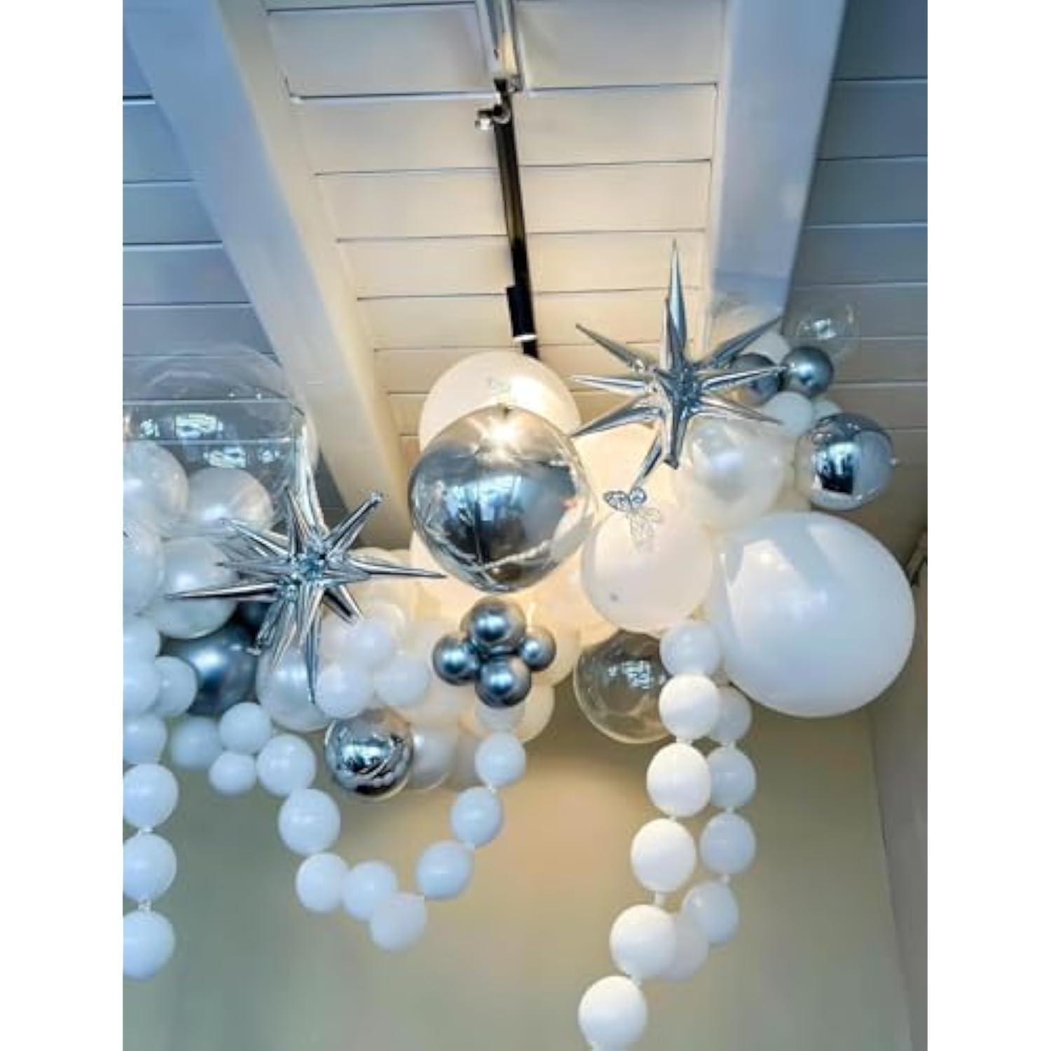 22" Silver Explosion Star Balloons Spike Cone Foils for NYE & Disco Parties