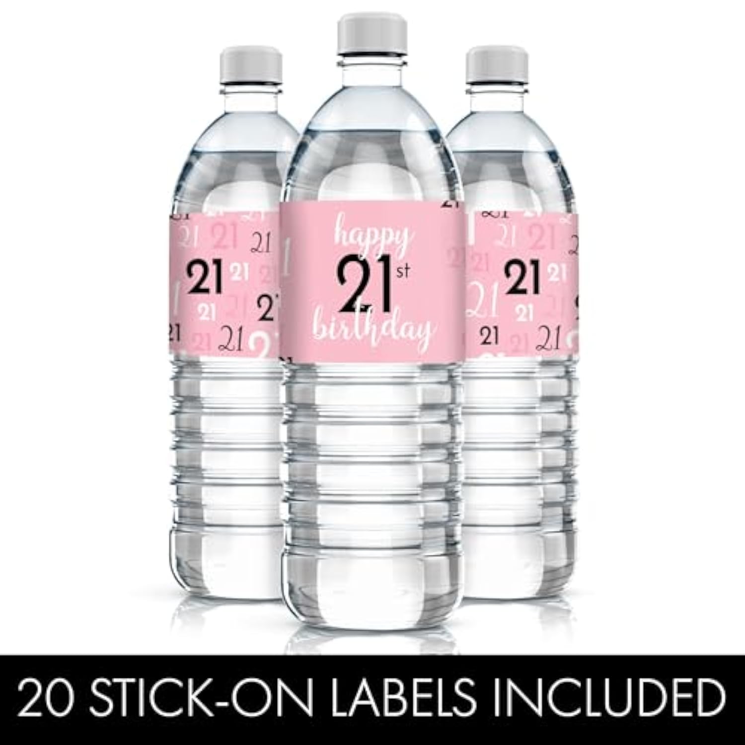 Pink, Black, And White 21St Birthday Water Bottle Labels – 20 Waterproof Stickers – Chic Party Decorations For 21St Birthday Celebration