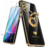 For Moto G Play 2023 Case With 2 Pack Screen Protector, 360° Rotatable Ring Holder [Luxury Hearts Pattern] Plating Gold Edge Slim Soft Phone Cover Case For Moto G Play 2023 - Black