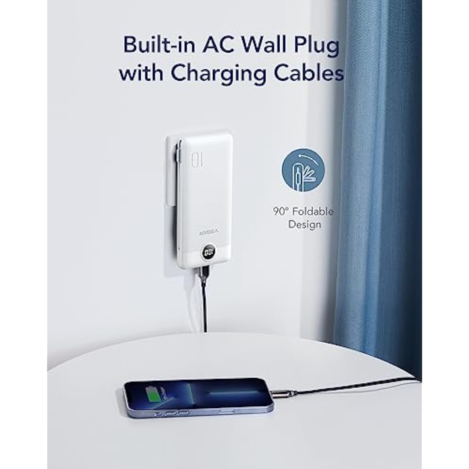 10000mAh Portable Charger for iPhone, Built-in Cables, Fast USB C Power Bank