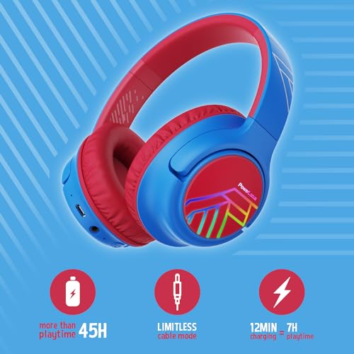 Kids Wireless Headphones, Bluetooth Kids Headphones LED Lights Over Ear with 74/85/94dB Volume Limited, 45H Playtime,Built-in Mic, Two Device Share