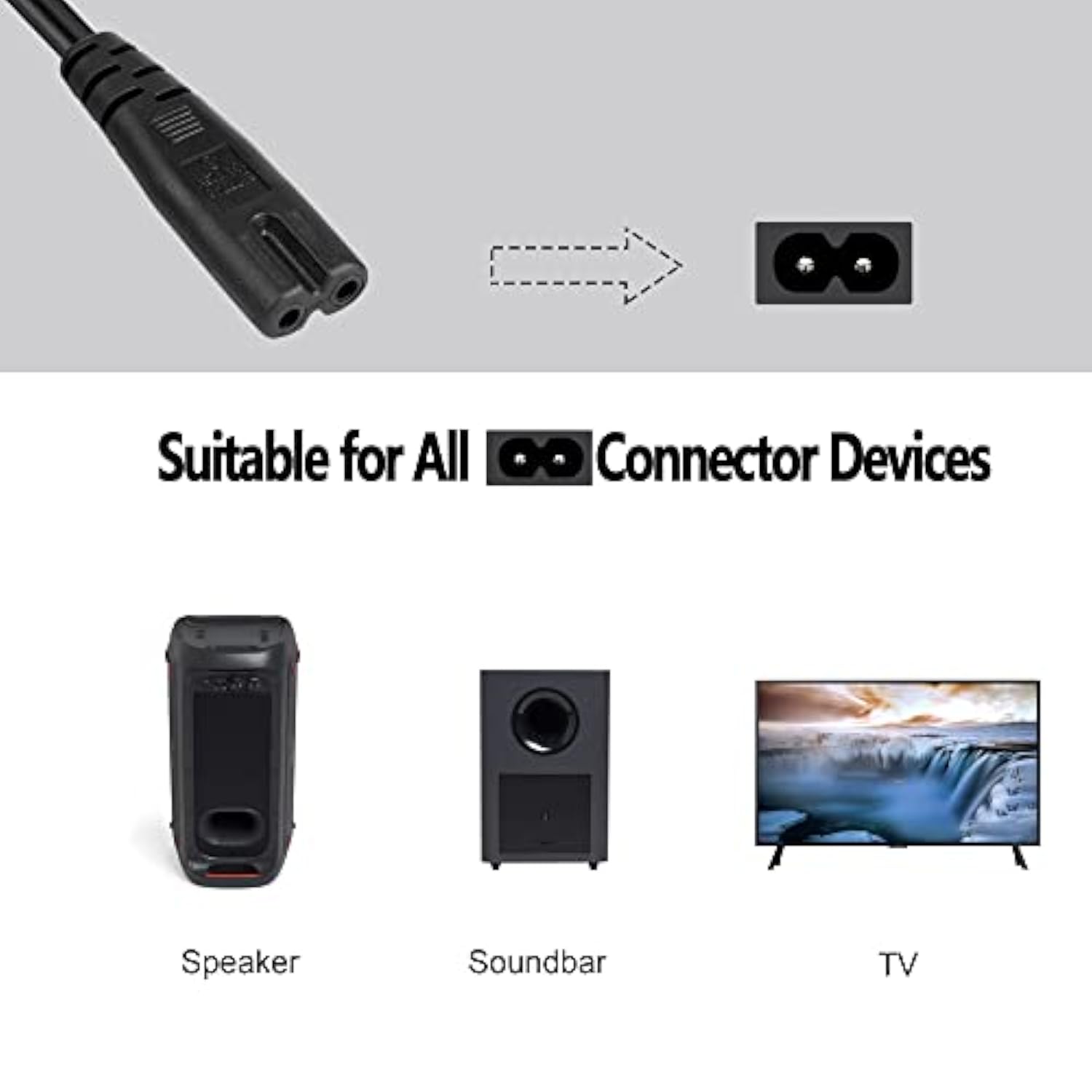 6Ft Power Cord For Jbl Partybox 100 110 200 300 310 710 1000 On-The-Go Speaker, Onn Party Speaker, Jbl Soundbar 2 Prong Power Cable Replacement