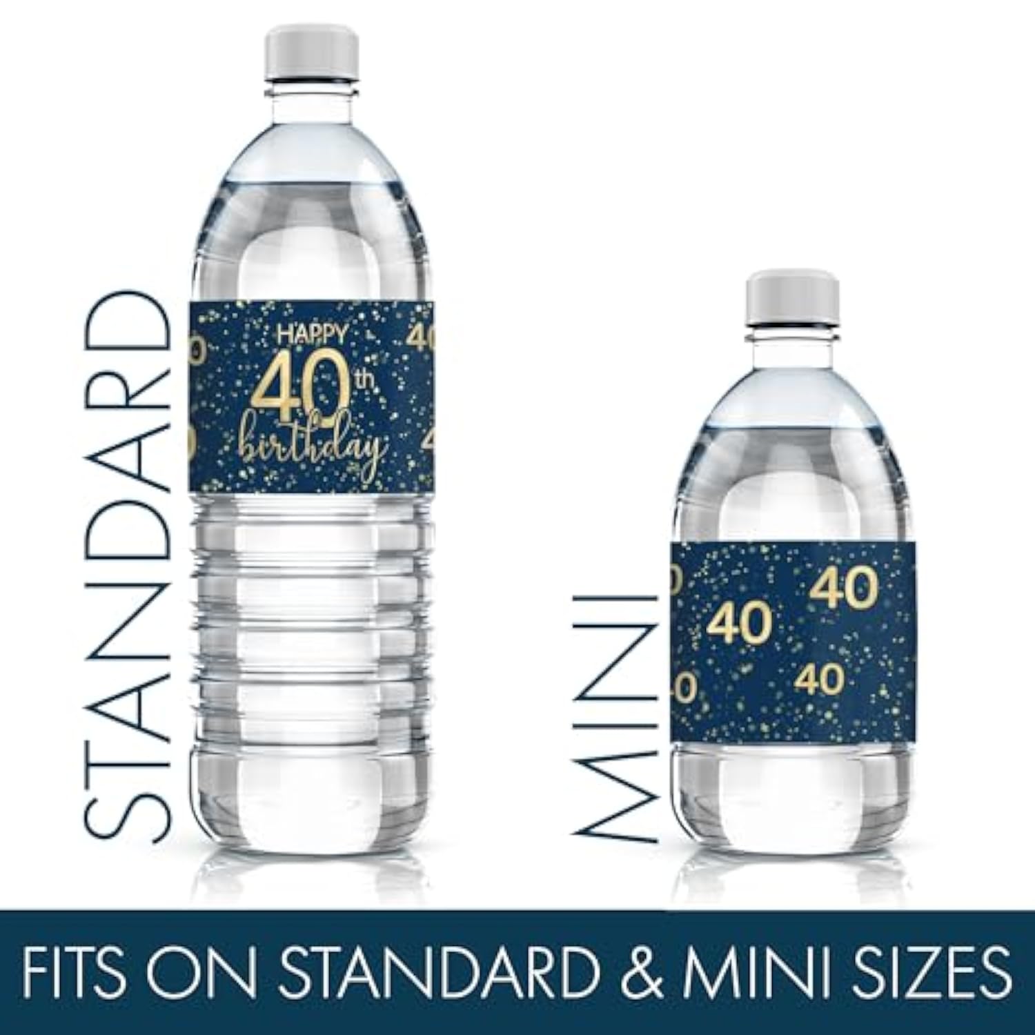 40Th Birthday Water Bottle Labels – 20 Navy Blue And Gold Waterproof Stickers, Party Favors And Decorations For 40Th Birthday Celebration For Him Or Her