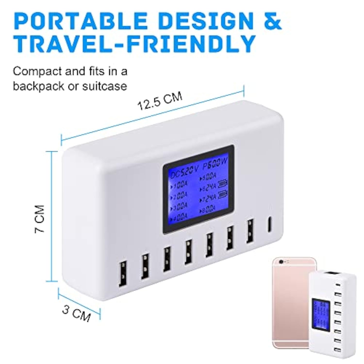 Usb Charger, 60W 12A 8-Port Usb Charging Station Multi Port Usb Hub Charger Compact Size Lcd Display Compatible With Iphone Ipad Samsung Kindle Tablet Bluetooth Earbuds And More