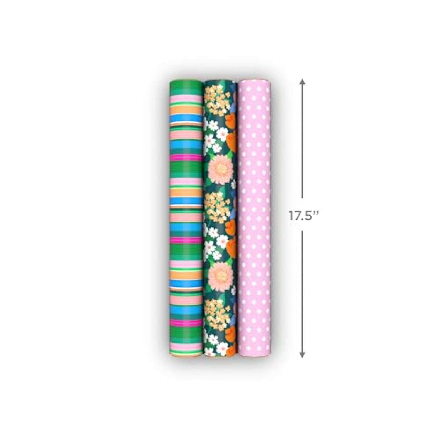 Hallmark Wrapping Paper Mini Rolls, 3-Pack (Stripes, Wildflowers, Pink Polka Dots) for Birthdays, Mother's Day, Bridal Showers, Any Occasion - 45 Sq. Ft. Total