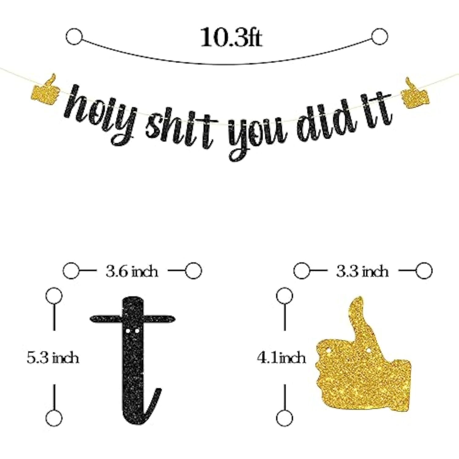 Black glitter “Holy Shit You Did It” banner for funny high school/college grad parties