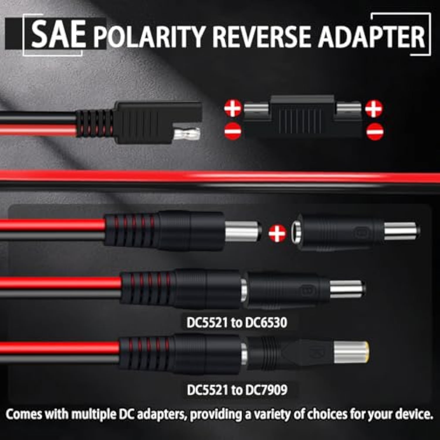 Sae To Dc Adapter For Jackery Solar Panel, 3.31Ft (1.01M) Sae To Dc5521 Male Connector Cable With Sae Polarity Reverse Adapter Dc8/6.5/5.5/4.0/3.5(Mm) For Solar Generator 14Awg