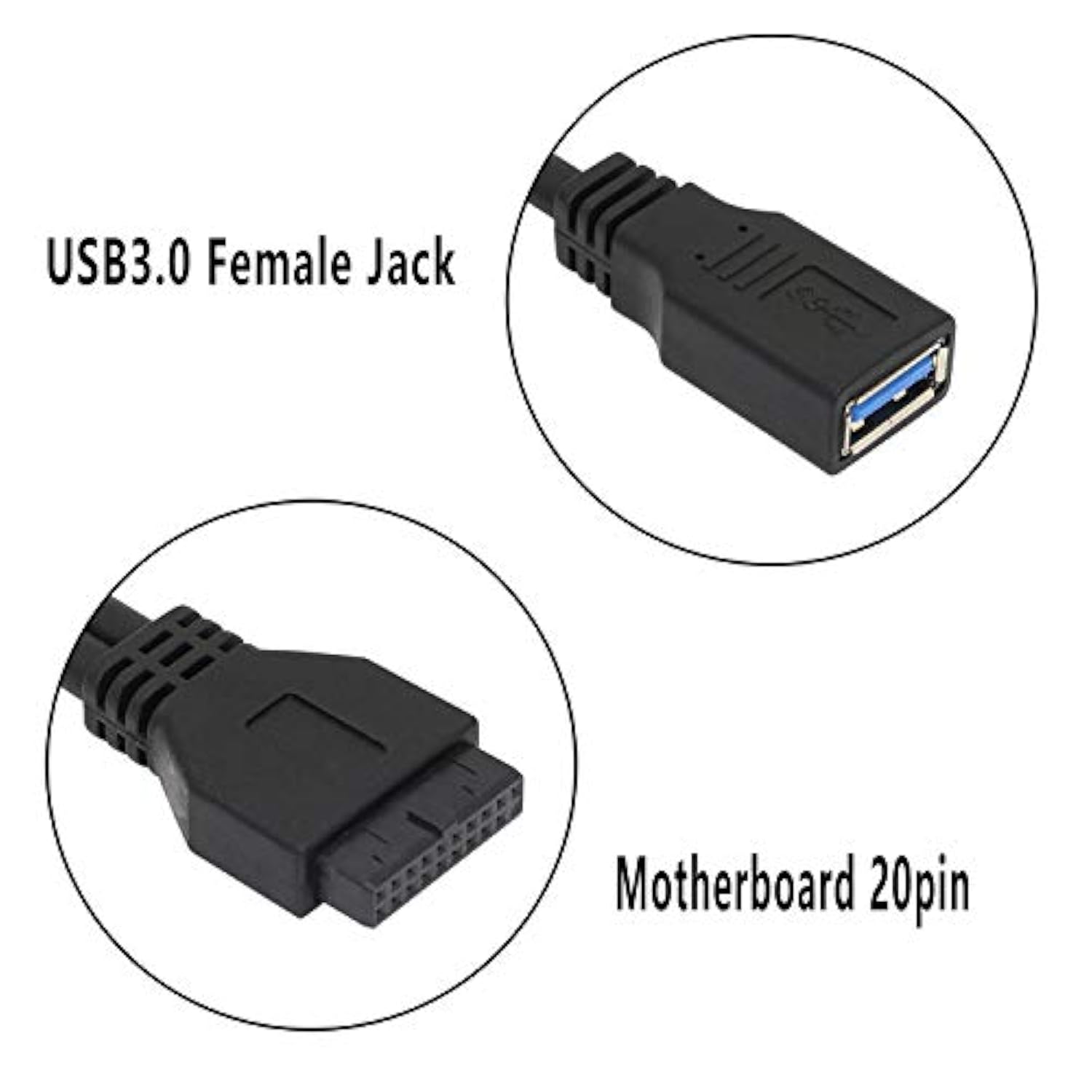 2 Port Usb 3.0 A To 20 Pin Header Motherboard Cable, Y Splitter Cable Dual Port Usb 3.0 A To 20 Pin Female Motherboard Header Adapter 25Cm - Black