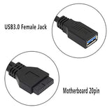 2 Port Usb 3.0 A To 20 Pin Header Motherboard Cable, Y Splitter Cable Dual Port Usb 3.0 A To 20 Pin Female Motherboard Header Adapter 25Cm - Black