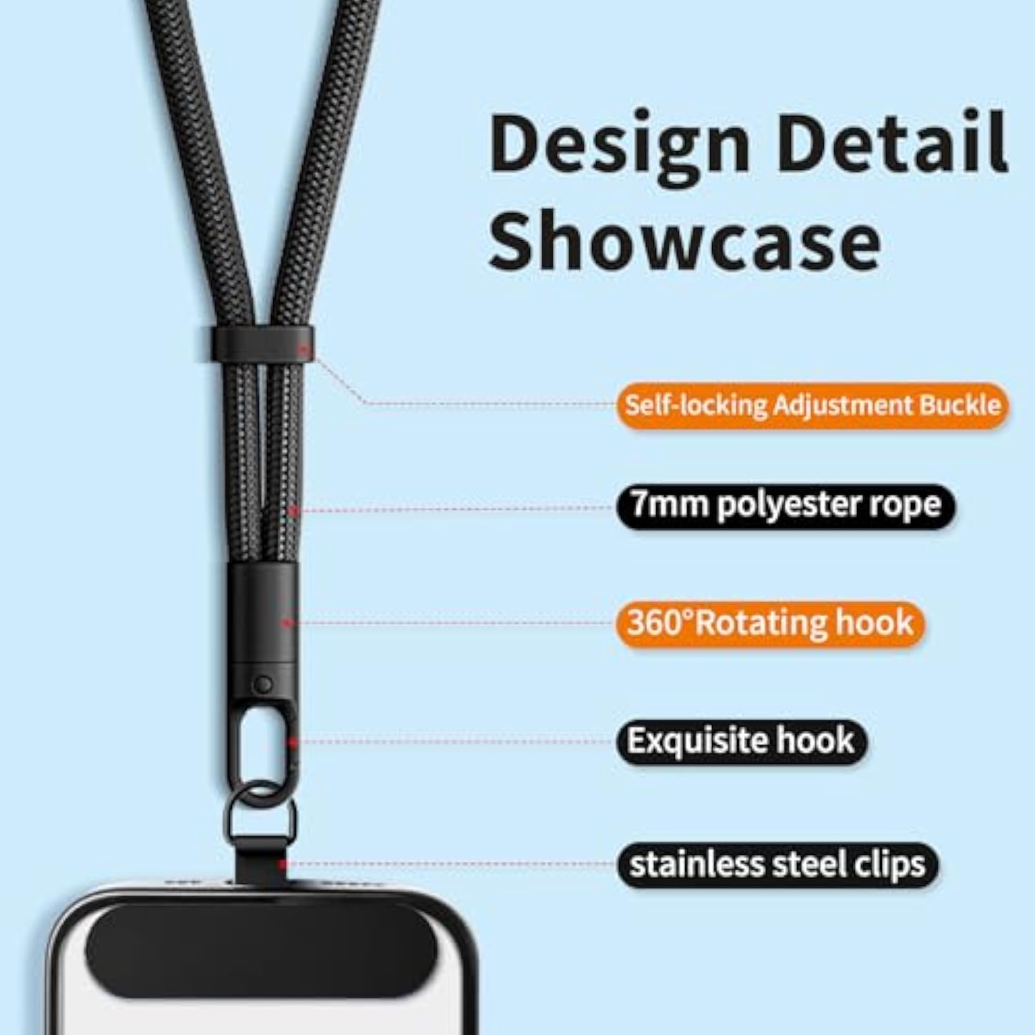 Hand Wrist Strap Lanyard,Universal Cell Phone Multifuctional Patch Lanyards For Women And Men (Black)