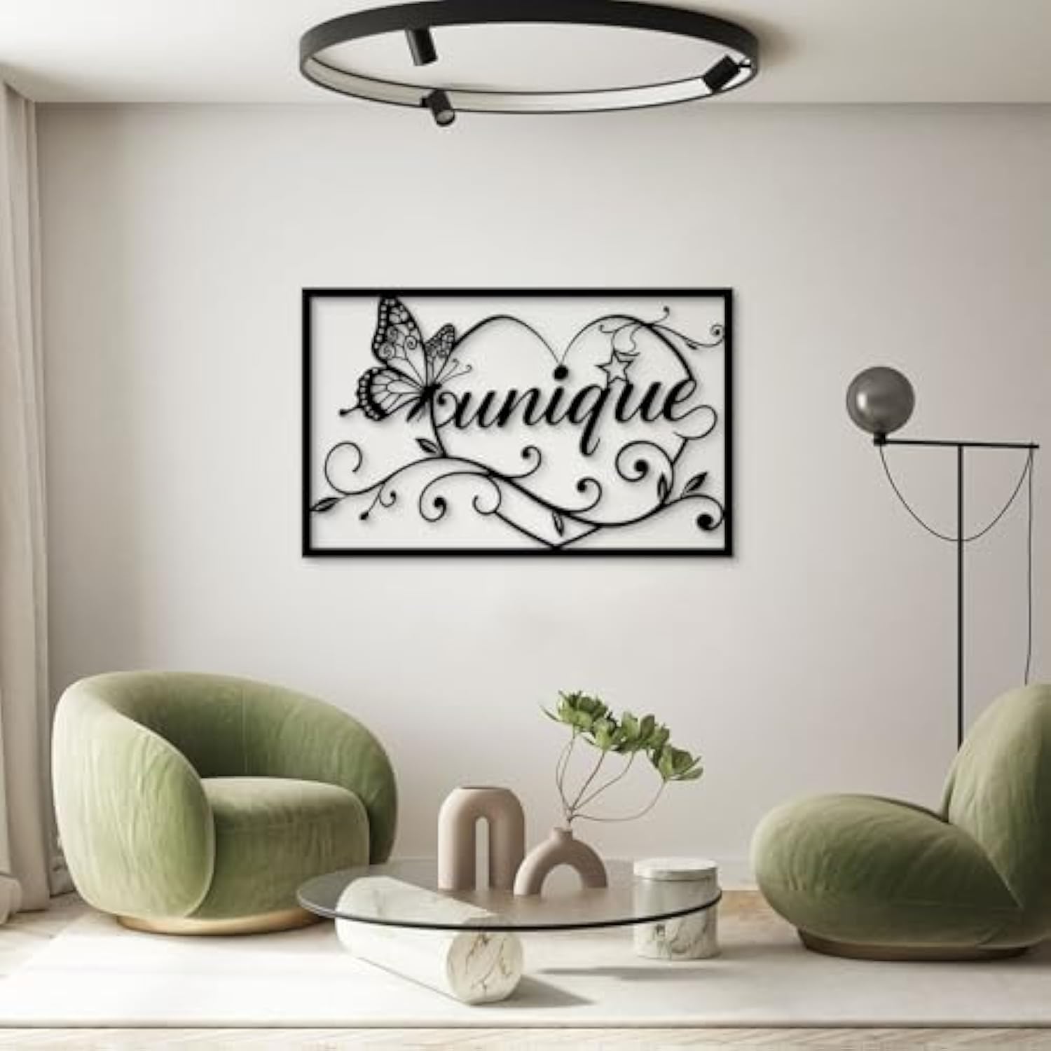 Large Black Metal Wall Decor - Butterfly Vines Love Stars Letter(Unique) Wall Art For Bedroom Living Room Office Home Decor