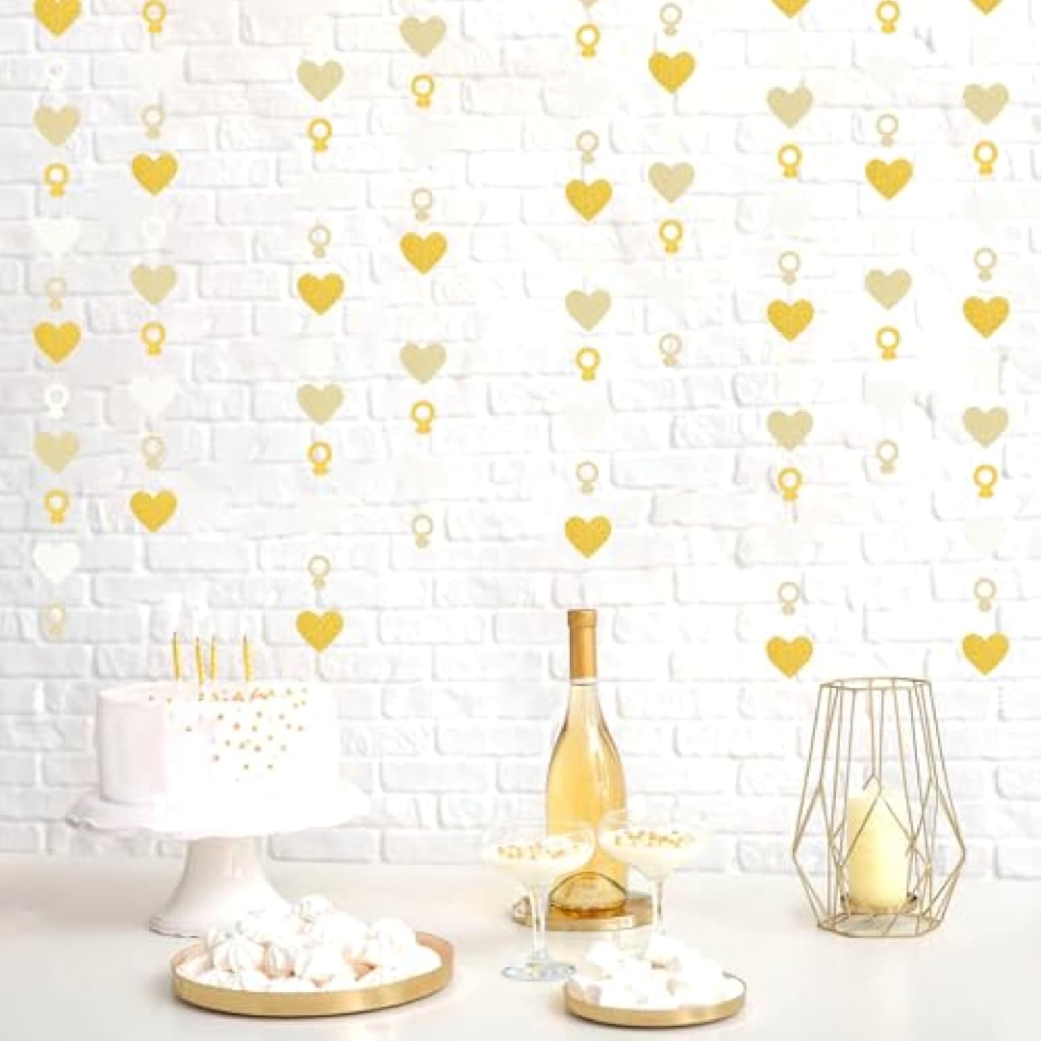 Engagement Bachelorette Party-Decorations White-Gold Garland - 52Ft Heart Ring Wedding Paper Streamers Banner, Galentines. Proposal Decor