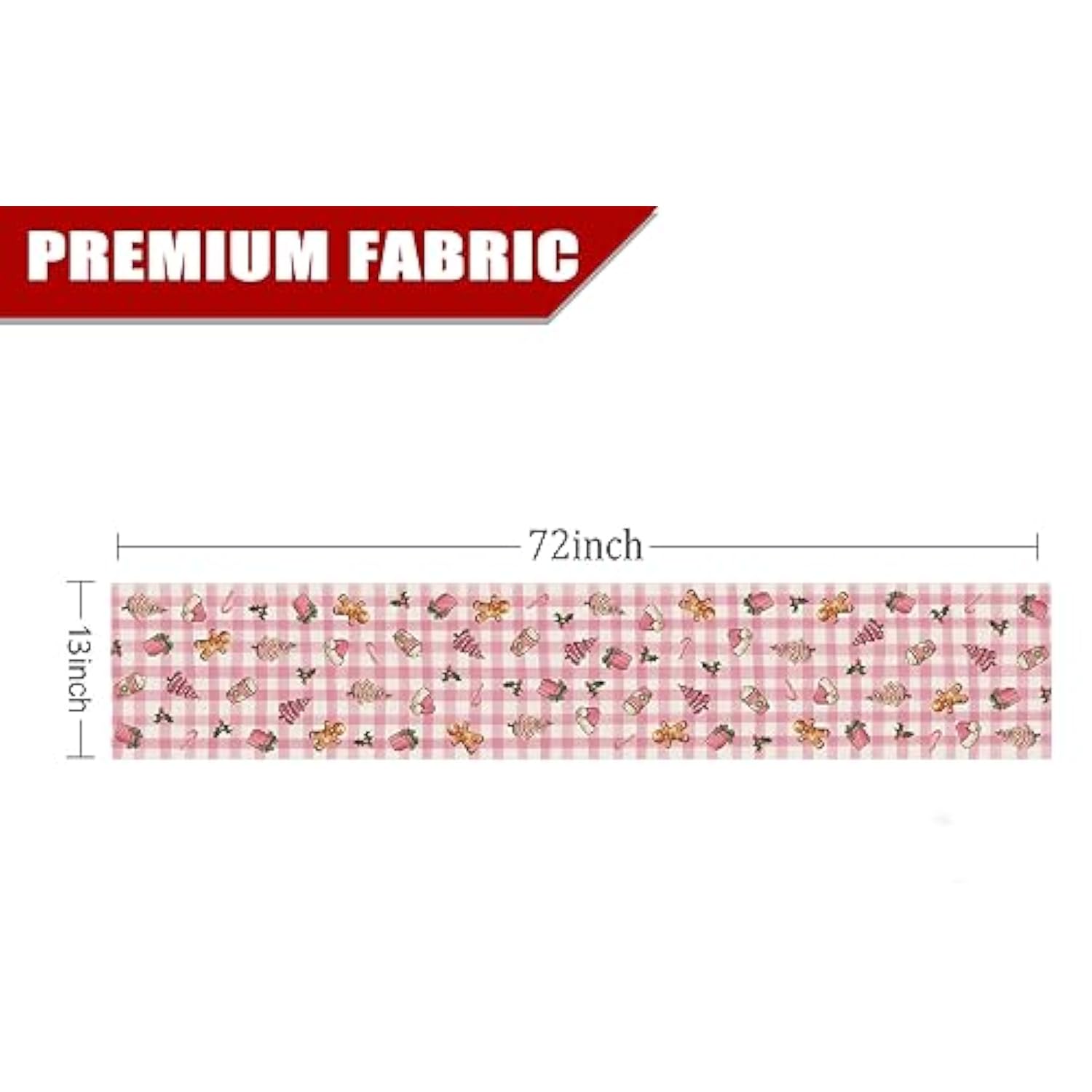 Christmas Table Runner Pink Plaid Tree Gingerbread Candy Xmas 13 X 72 Inch Winter Holiday Home Kitchen Merry Christmas Table Decor
