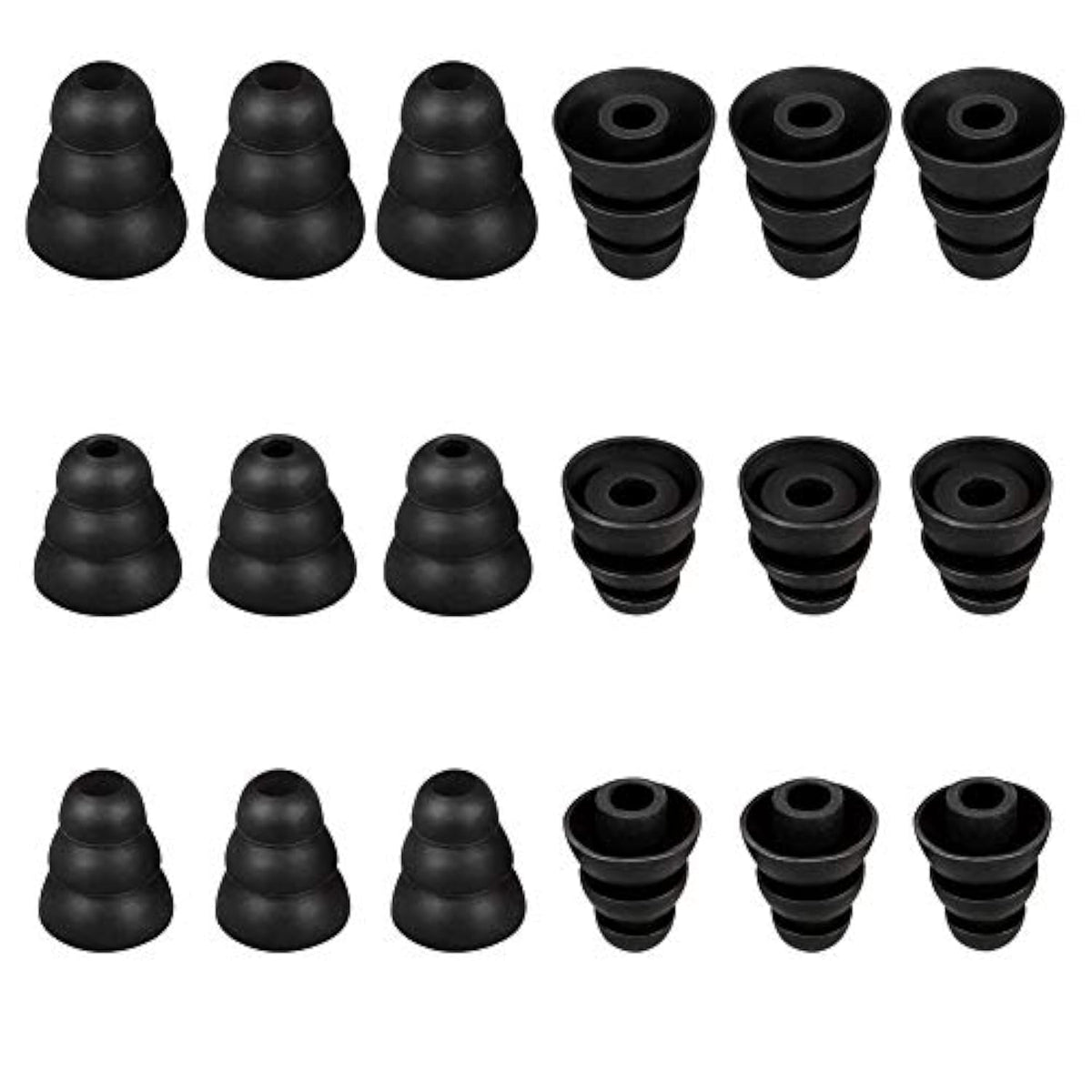 Replacement Triple Flange Conical Ear Tips Soft Silicone Earbud Tips Gels Bud Fit For Inner Hole From 4Mm - 5.1Mm Earphones 9 Pairs S/M/L Black