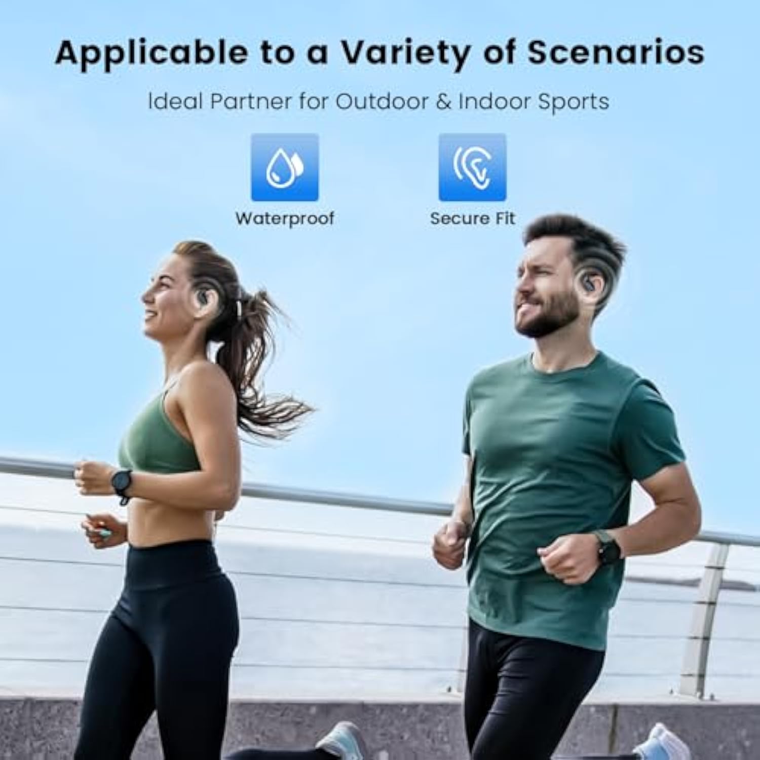 Open Ear Bluetooth 5.4 Headphones: Ip55 Waterproof Sport Earbuds With Touch Control & Led Display, Ergonomic Air Silicone Ear Hooks For Secure Fit. Directional Audio For Running, Cycling And Workouts