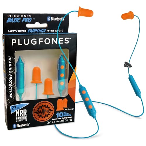 Basic Pro Bluetooth Foam Earplug Headphones - 27 Db Nrr Hearing Protection - Osha Approved Noise-Isolating Wireless Earbuds With Mic & Controls - For Work & Everyday Use - (Blue & Orange)