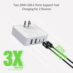 Usb C Charger, Thin Flat 52W 4-Port Fast Wall Charger With Two 20W Power Delivery And 2 Port For Iphone 14/14 Pro/14 Pro Max, Galaxy, Pixel, Ipad Pro, Airpods More, Upgraded