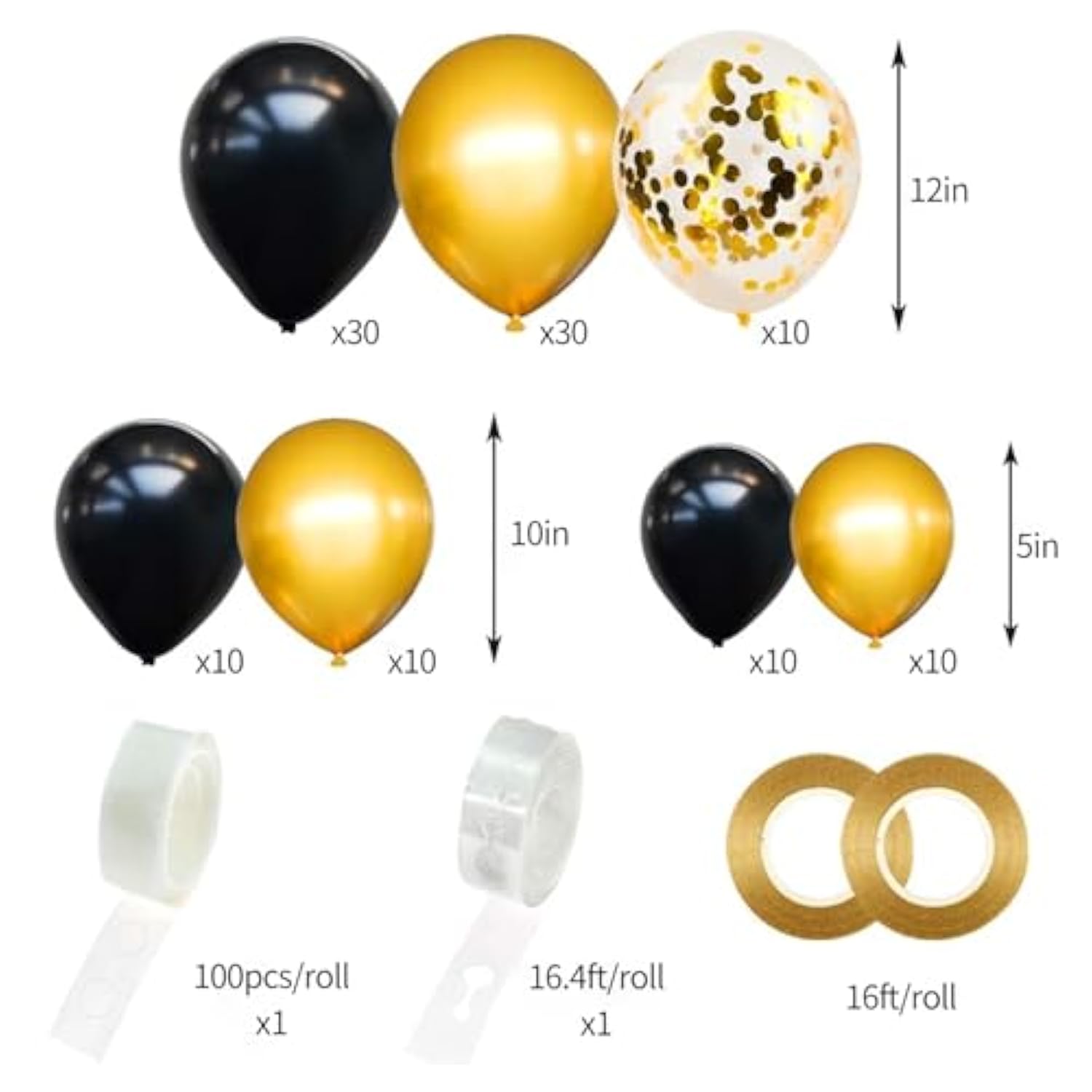 Black And Gold Balloons Garland Arch Kit With Black Gold Confetti Ball
