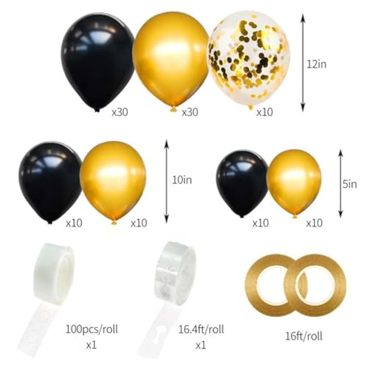 Black And Gold Balloons Garland Arch Kit With Black Gold Confetti Ball
