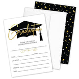 25- Gold & Black Graduation Party Invitations With Envelopes For 2024 College, High School, University Grad Celebration Or Announcement- Invite Cards Fill In Style- Party Decorations Supplies