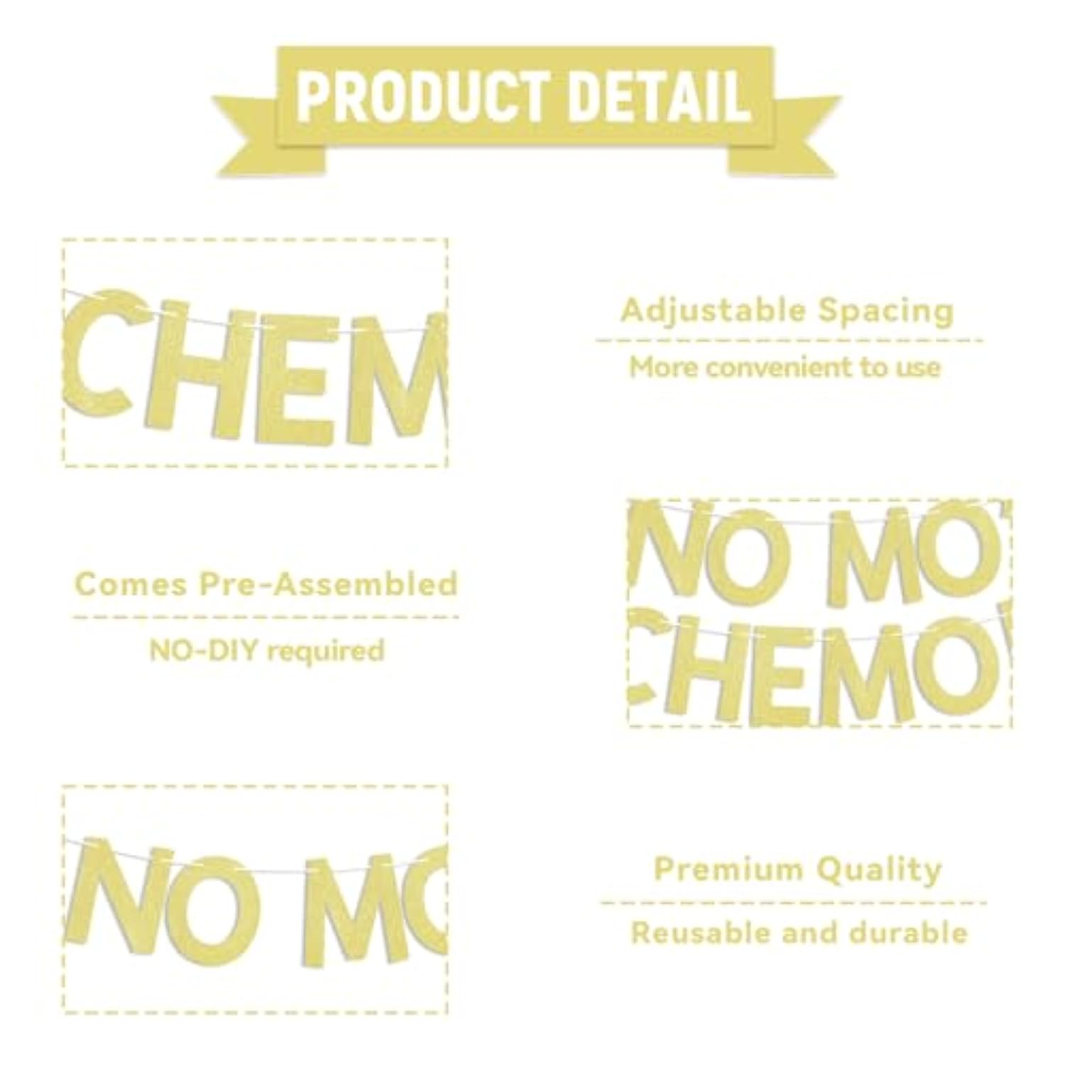 No Mo Chemo! Banner - Cancer Survivor, Cancer Free, Breast Cancer, Beat Cancer, Peace Out Chemo Banner, Cancer Survivor Themed Party Decoration Gold Glitter