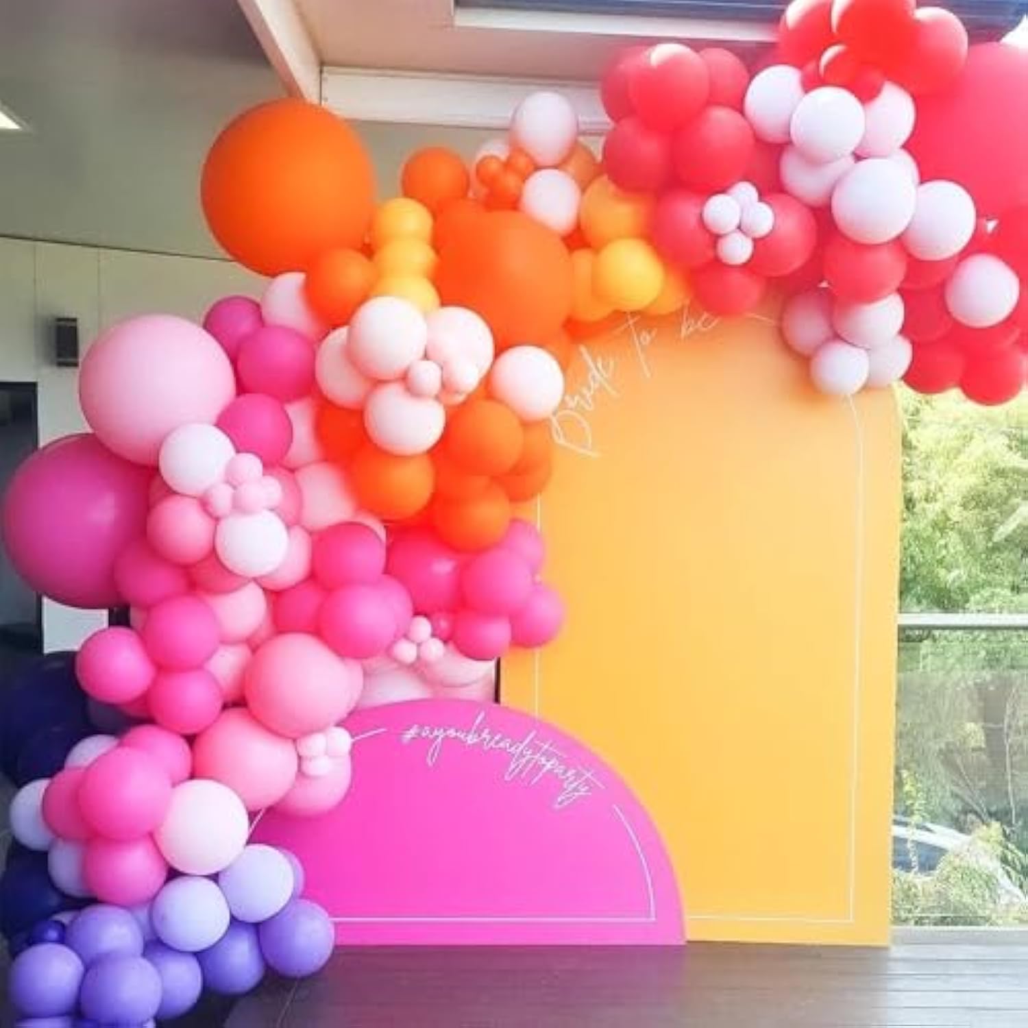 Pink Balloons Garland Arch Kit, Pink Yellow Orange Balloon Garland Balloons Arch Kit, Latex Party Balloons For Girls Birthday Party Baby Party Shower Weddding Graduation Decoration Party Supplies