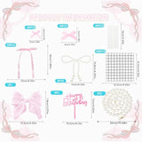 Pearl Bowknot Cake Toppers,Happy Birthday Cake Toppers,Ribbon Bows Cake Decoration Pearl Chain For Wedding Bridal Shower Birthday Bow Theme Party Decorative Supplies(Pink)