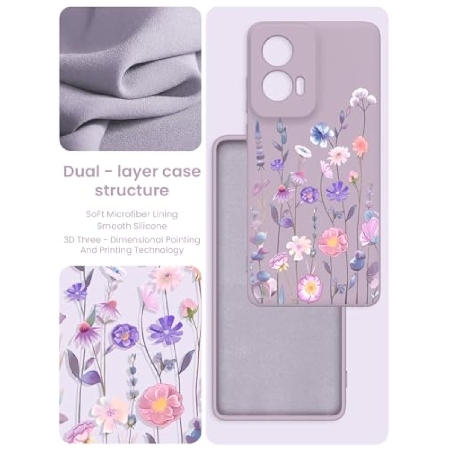 For Motorola G Stylus 5G 2024 Case With 2X Tempered Glass Screen Protectors, Girls Women Florals Liquid Silicone Phone Case, Shockproof Anti-Scratch Soft Protection Case (Colorful)