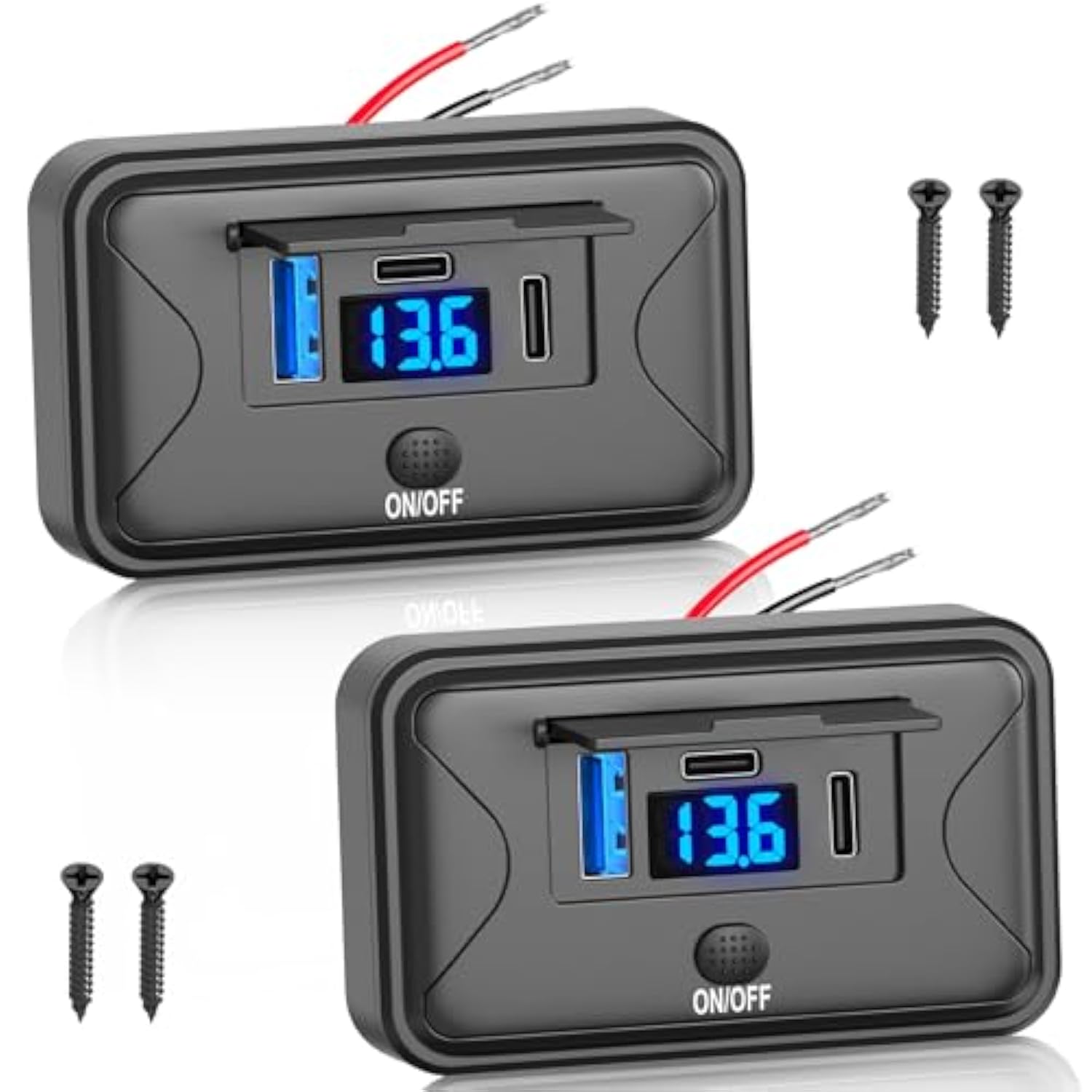 2 Pack 90W 12V Usb Outlet Panel Wall Mount, Dual 36W Usb C And Qc 18W Car Usb Port Charger With Voltmeter Button Switch, Waterproof 3 Usb Multi Port Power Outlet 12V Accessories For Car Bus Rv Truck