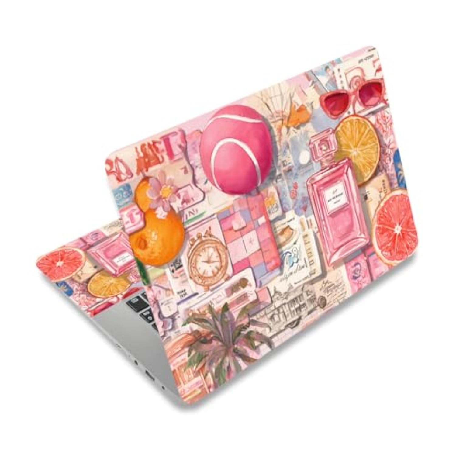 Pink Collage Pattern Laptop Skin Stickers Cutable Universal Size Fits 12" 13" 13.3" 14" 15 Inch Laptop Summer Style Removable Waterproof Notebook Art Decals Pc Protector Cover Sticker