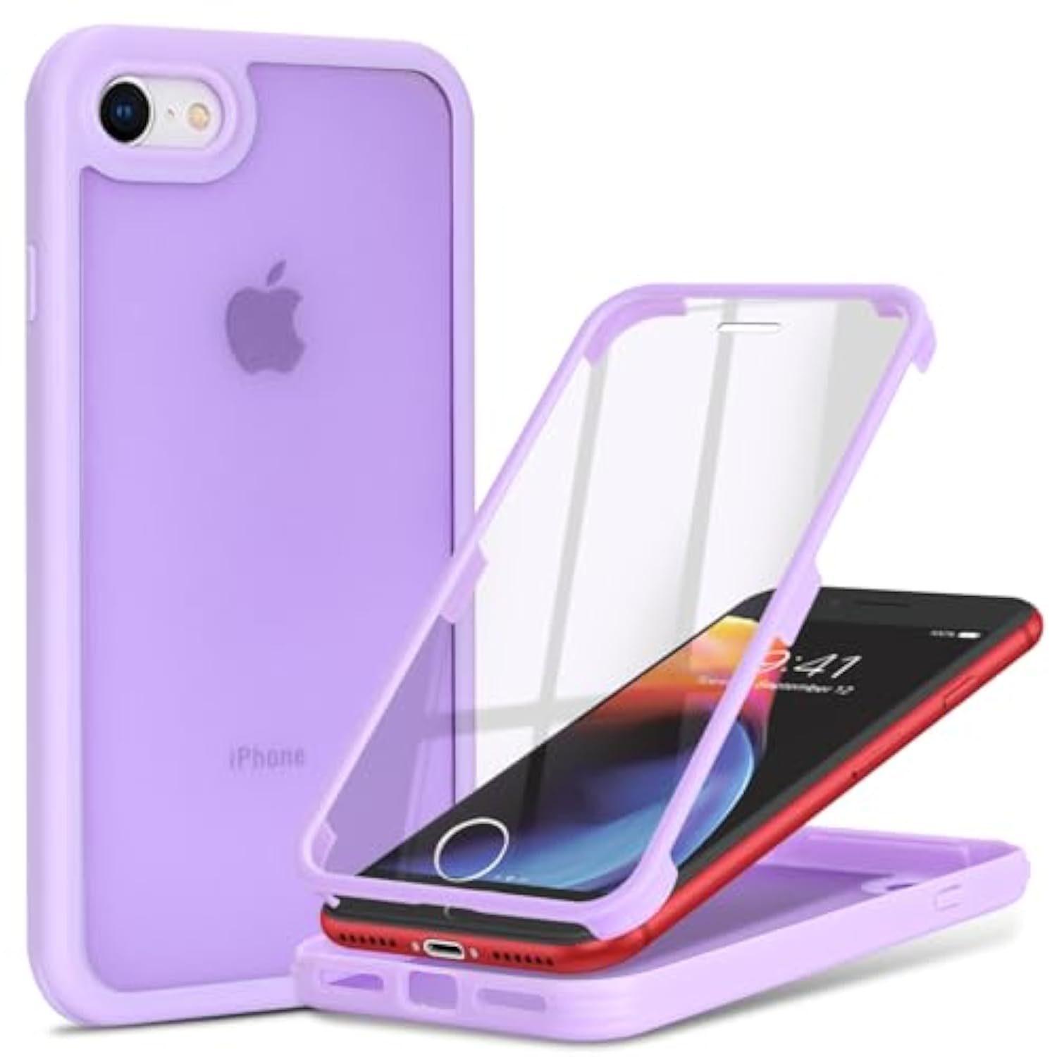 For Iphone Se 2020/2Nd/2022/3Rd Case With Built-In Screen Protector & Full Body Protective,For Apple Iphone 7/8 Phone Cases For Men Women Girl-Light Purple