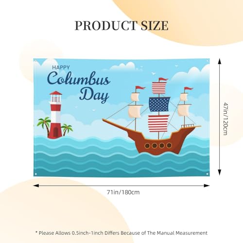 Happy Columbus Day Banner 47x71in Decorations Porch Yard Signs Tapestry Backdrops Party Decor Supplies Background Flag