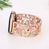 Floral Bracelet Compatible with Apple Watch Band 38mm 40mm 41mm 42mm iWatch Bands Series 11 10 9 8 7,Bling Crystal Hollow Metal Strap,Cute Women